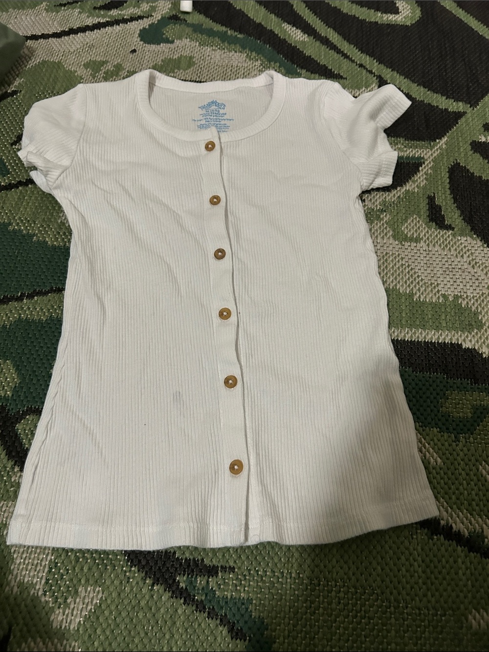 Girls' White Ribbed Button-Front Tee